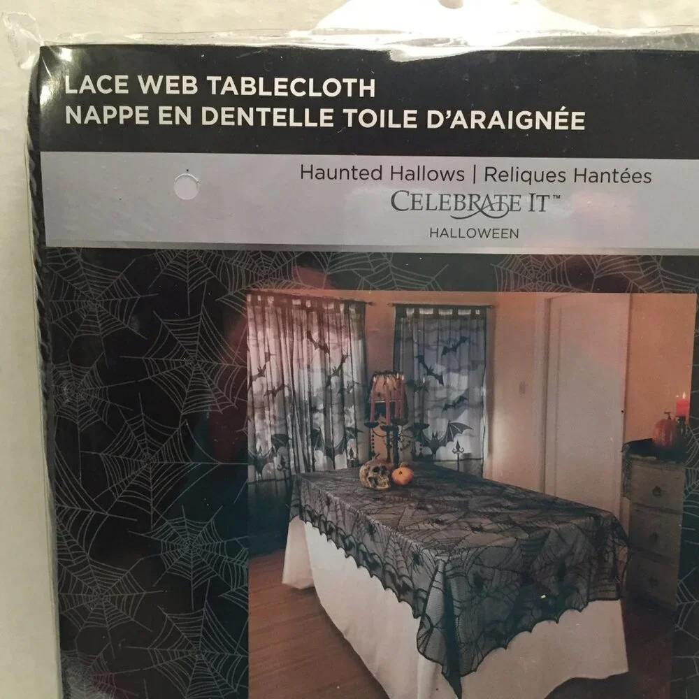 Gothic Black Lace Tablecloth Spider Web Bats Table Cloth Halloween Party Spooky